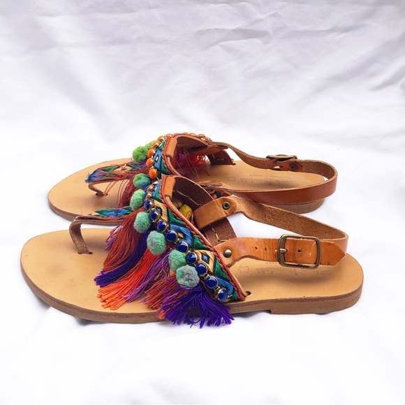 ANTHROPOLOGIE | ELINA LINARDAKI LEATHER DIZZY PARROT SANDALS SIZE 9 - Picture 1 of 10